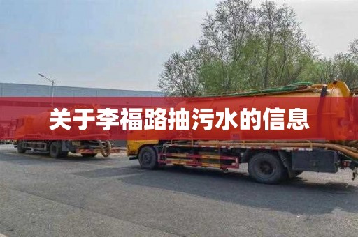 关于李福路抽污水的信息