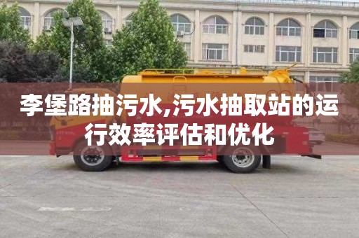 李堡路抽污水,污水抽取站的运行效率评估和优化